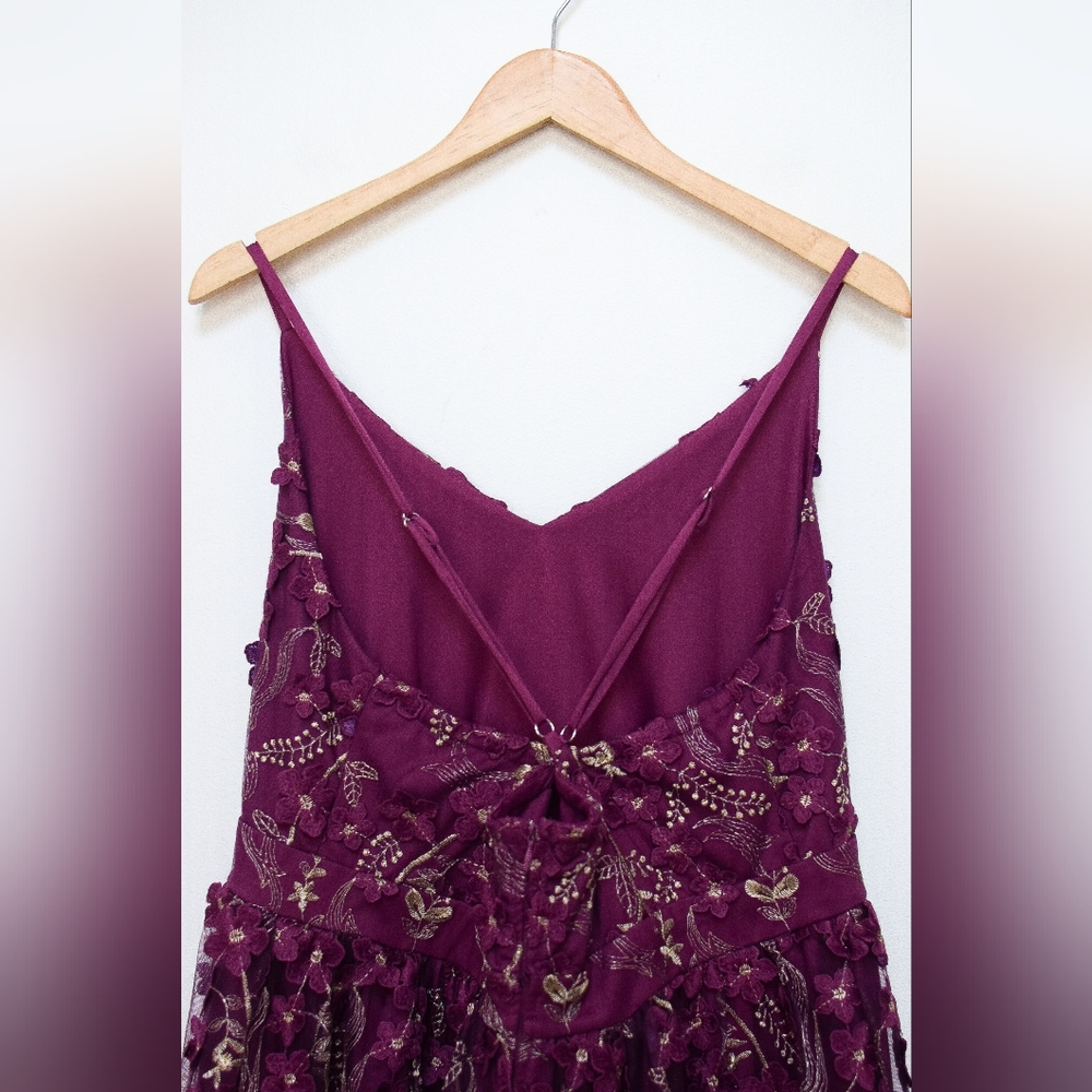 Arula Caledonia Floral Embroidered Metallic Mini Dress Purple & Gold Sz 2X Party - Picture 7 of 9